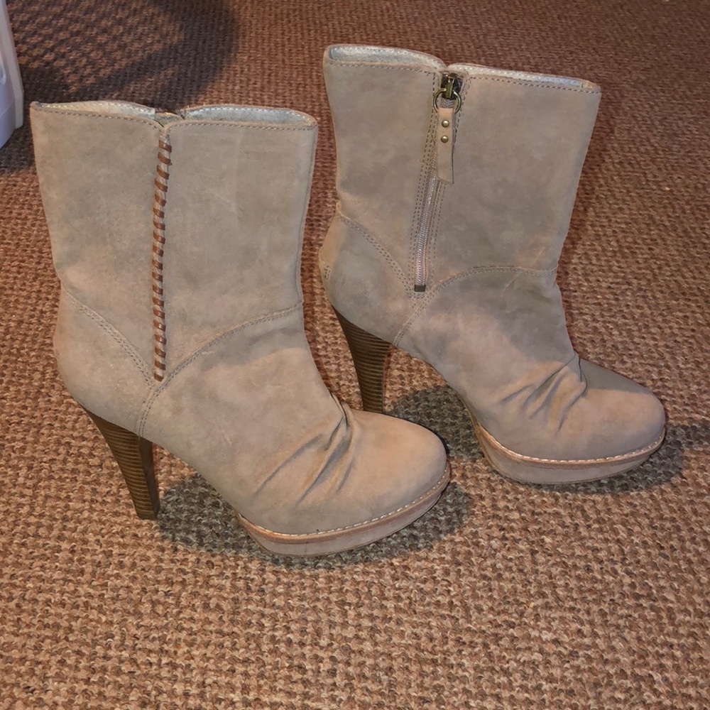 UGG Taupe Suede High-Heel Ankle Booties